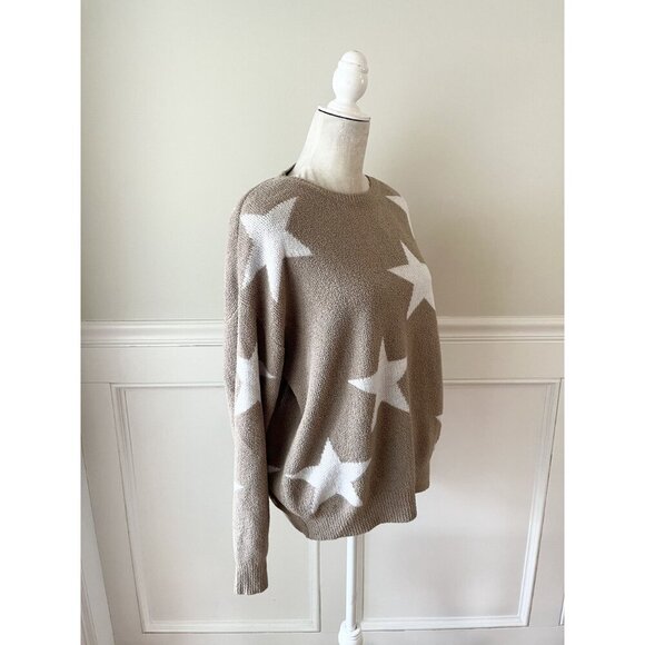 Andrée By Unit Tan & White Star Sweater S Cozy Soft Knit - Picture 3 of 6